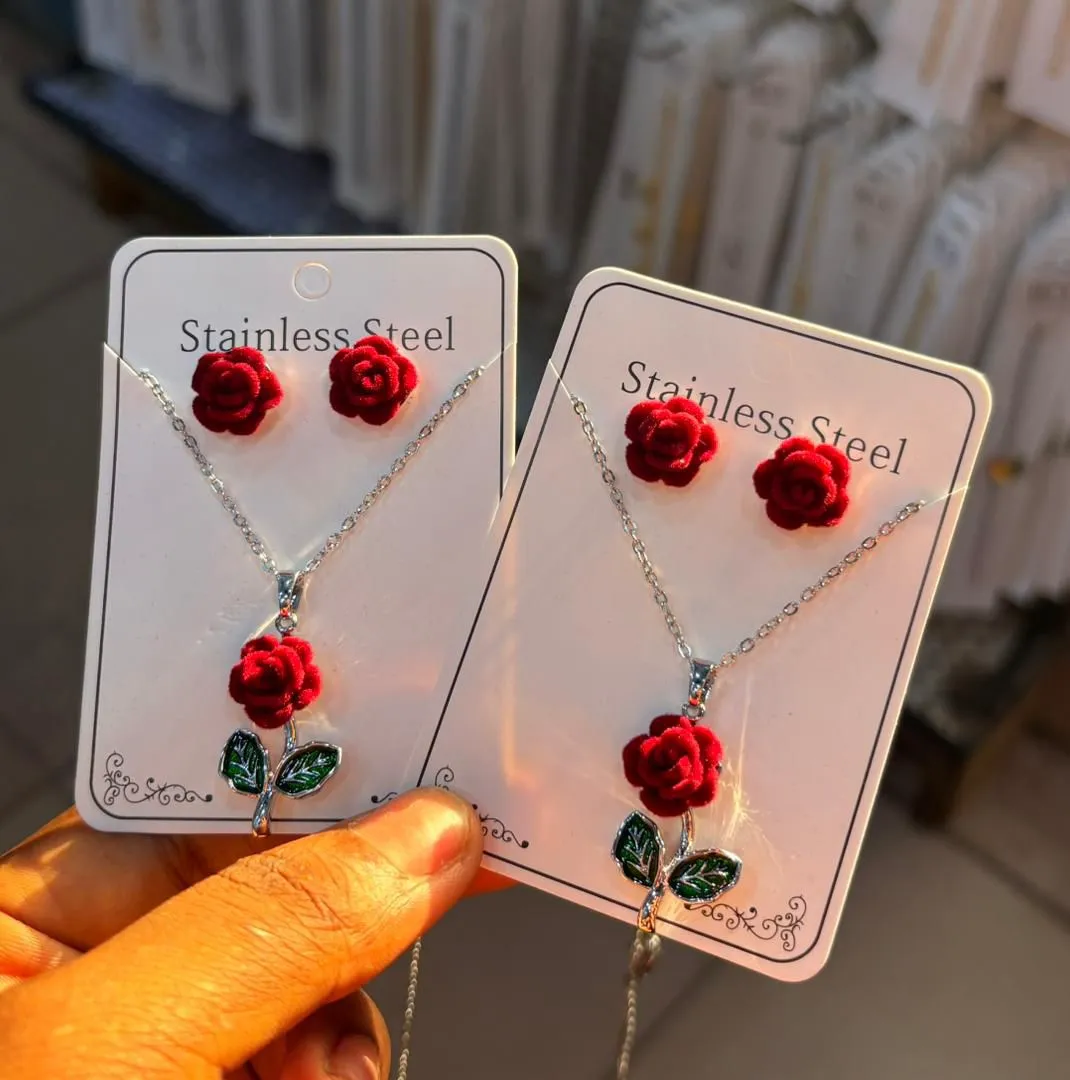 Rose Earrings and Necklace sst - 2