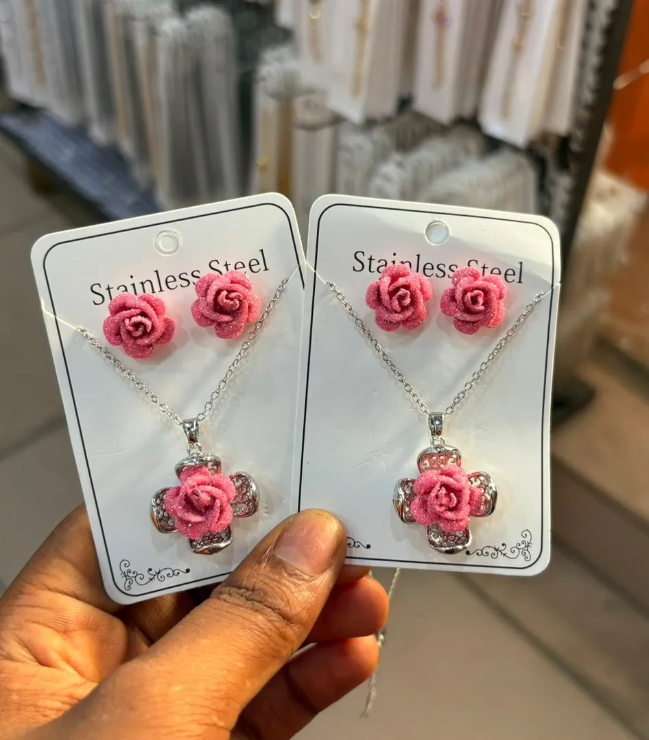 Rose Earrings and Necklace sst - 3